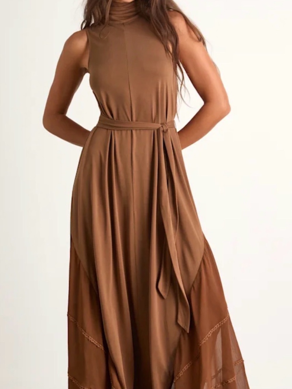 Lulu's Brown Sleeveless Maxi Dress with Turtleneck
